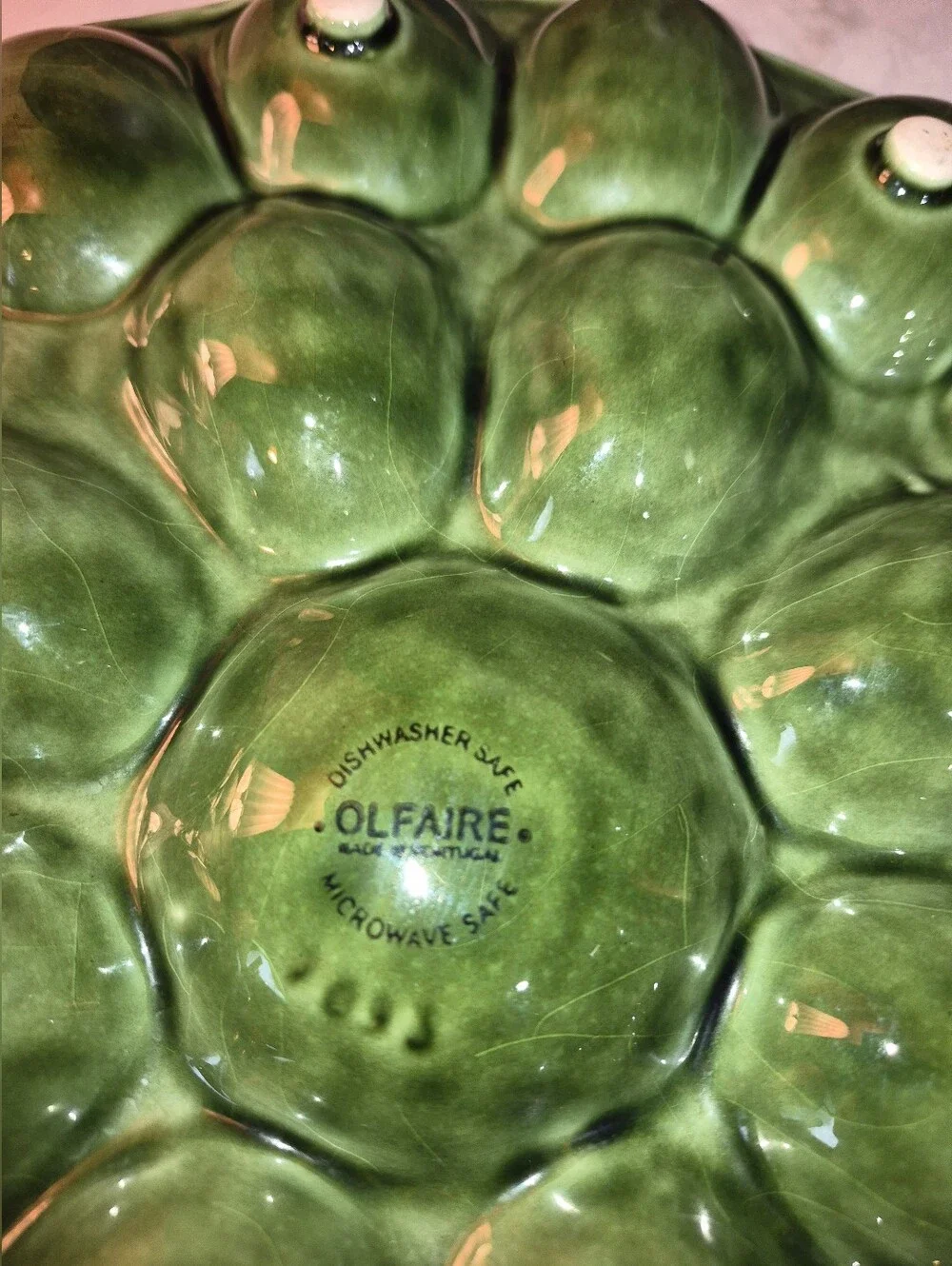 Vintage Green Cabbage leaf deviled egg platter crafted in Portugal by Olfaire - Picture 5 of 6